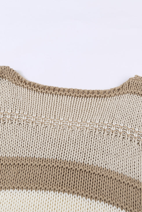 V-Neck Knitted Lantern Sleeve Pullover Sweater